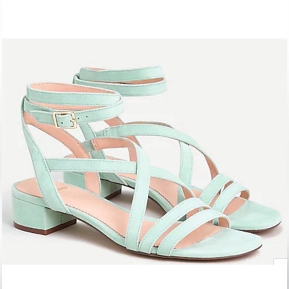 J.Crew kidsuede strappy Florence sandal in light sage, NWTS size 8